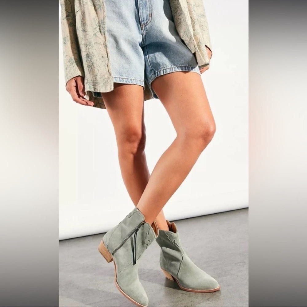 Free People western Green Ankle Booties with Bow Detail